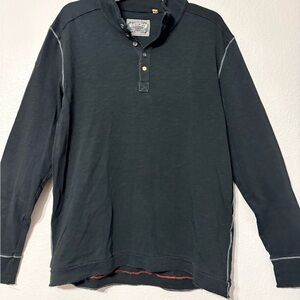 Men's Jeremiah Long Sleeve Black Cotton Henley Shirt w Contrast Stitching.‎ L